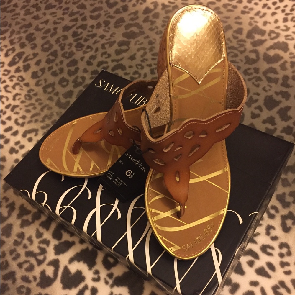Sam & Libby wedge sandals cognac size 6 1/2.